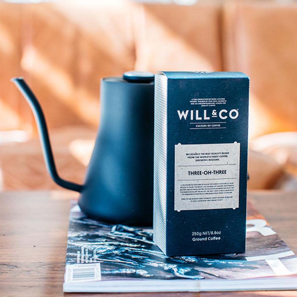 A packet of our premium ground coffee with our kettle you can buy online