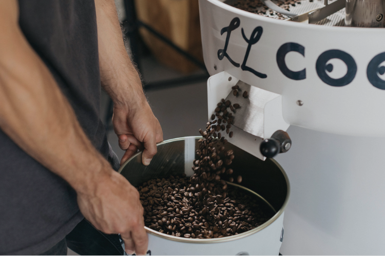 A barista roasting some wholesale coffee beans